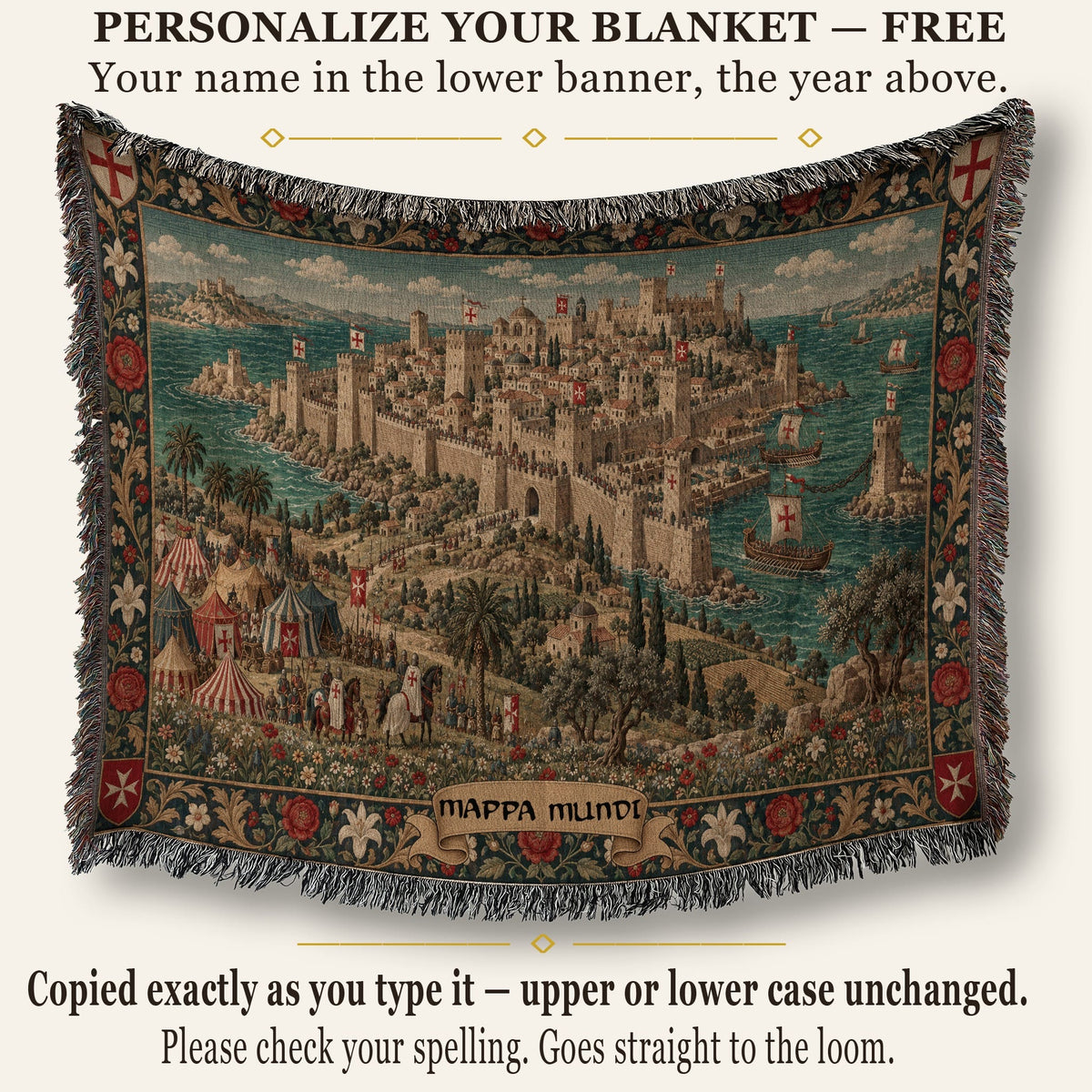 CalmNestStyle Harbor Fortress I Rose and Lily Border jacquard woven blanket