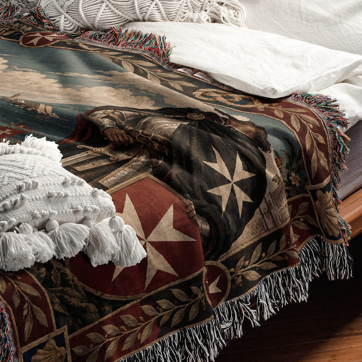 CalmNestStyle Hospitaller Knight Guarding the Harbor of Malta Woven Blanket jacquard woven blanket