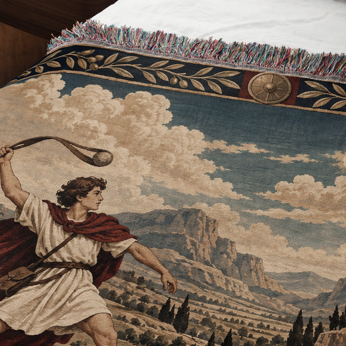 CalmNestStyle David and Goliath in the Valley of Elah jacquard woven blanket