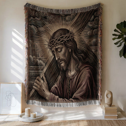 Jesus Christ with Crown of Thorns Tapestry Blanket