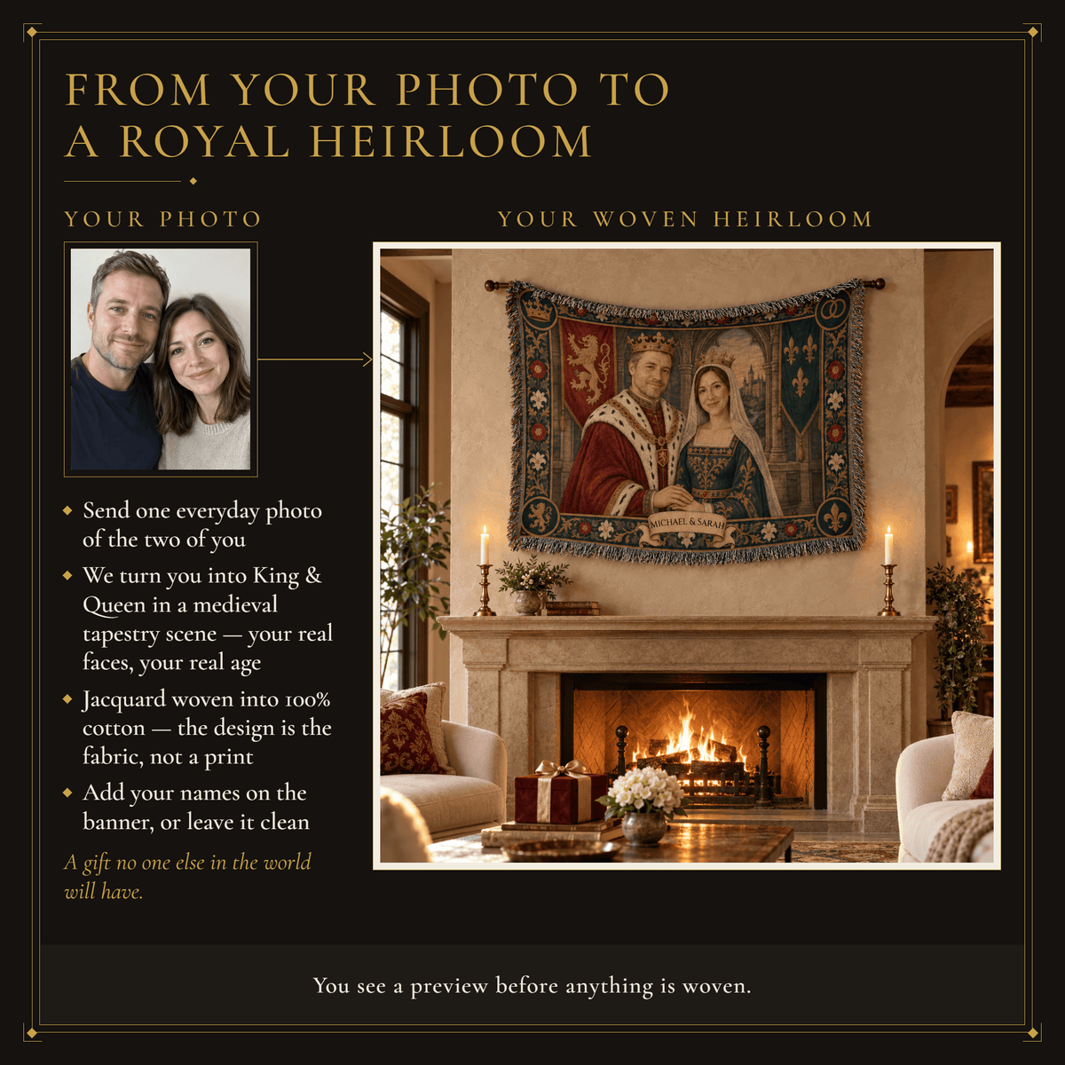 MyDesigns Crowned Together I Your Royal Couple Portrait jacquard woven blanket