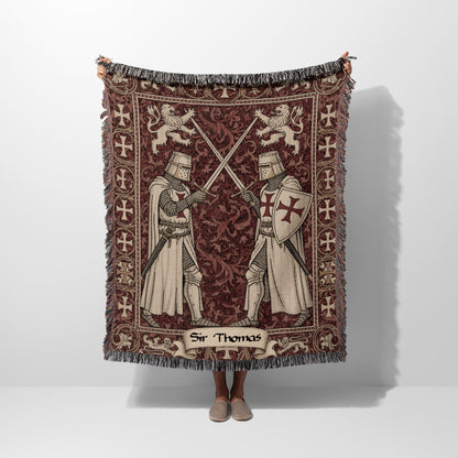 CalmNestStyle Crusader Duel Woven Blanket Templar Knights Art Throw jacquard woven blanket