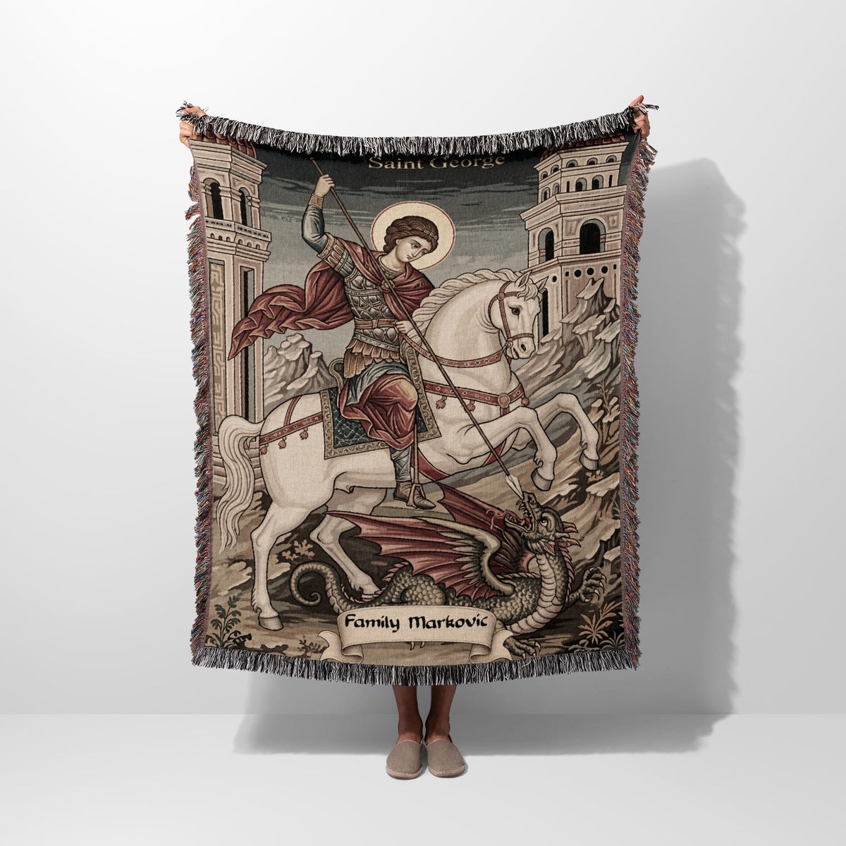 CalmNestStyle Saint George Dragon Slayer Iconic Religious Woven Blanket jacquard woven blanket