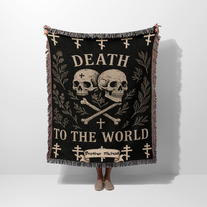 CalmNestStyle Death To The World Skull And Crossbones Graphic Woven Blanket jacquard woven blanket