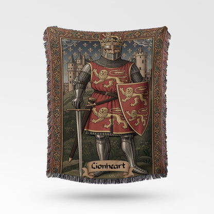CalmNestStyle Medieval King with Golden Lions on Red Richard the Lionheart Woven Blanket jacquard woven blanket