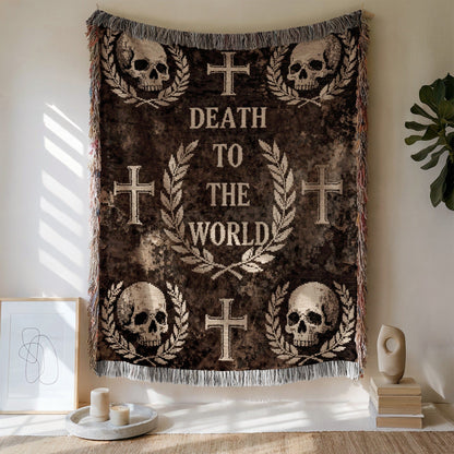 Death to the World Skull and Crosses Design Tapestry