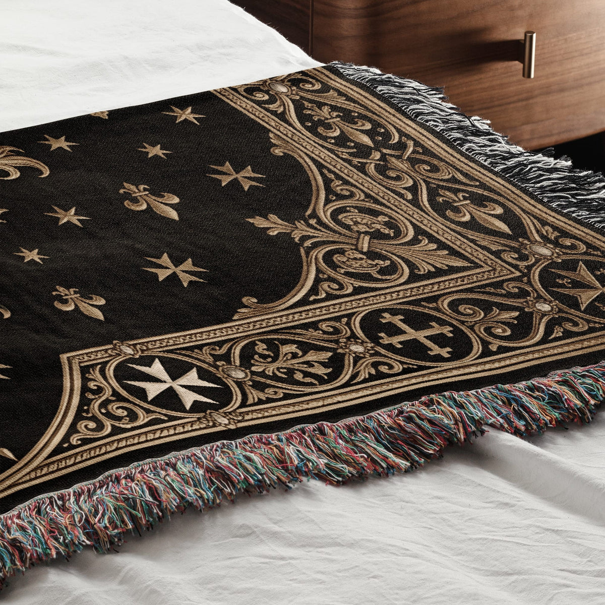 CalmNestStyle Order of Saint John Lions Crest Red Cross Banner Woven Blanket jacquard woven blanket