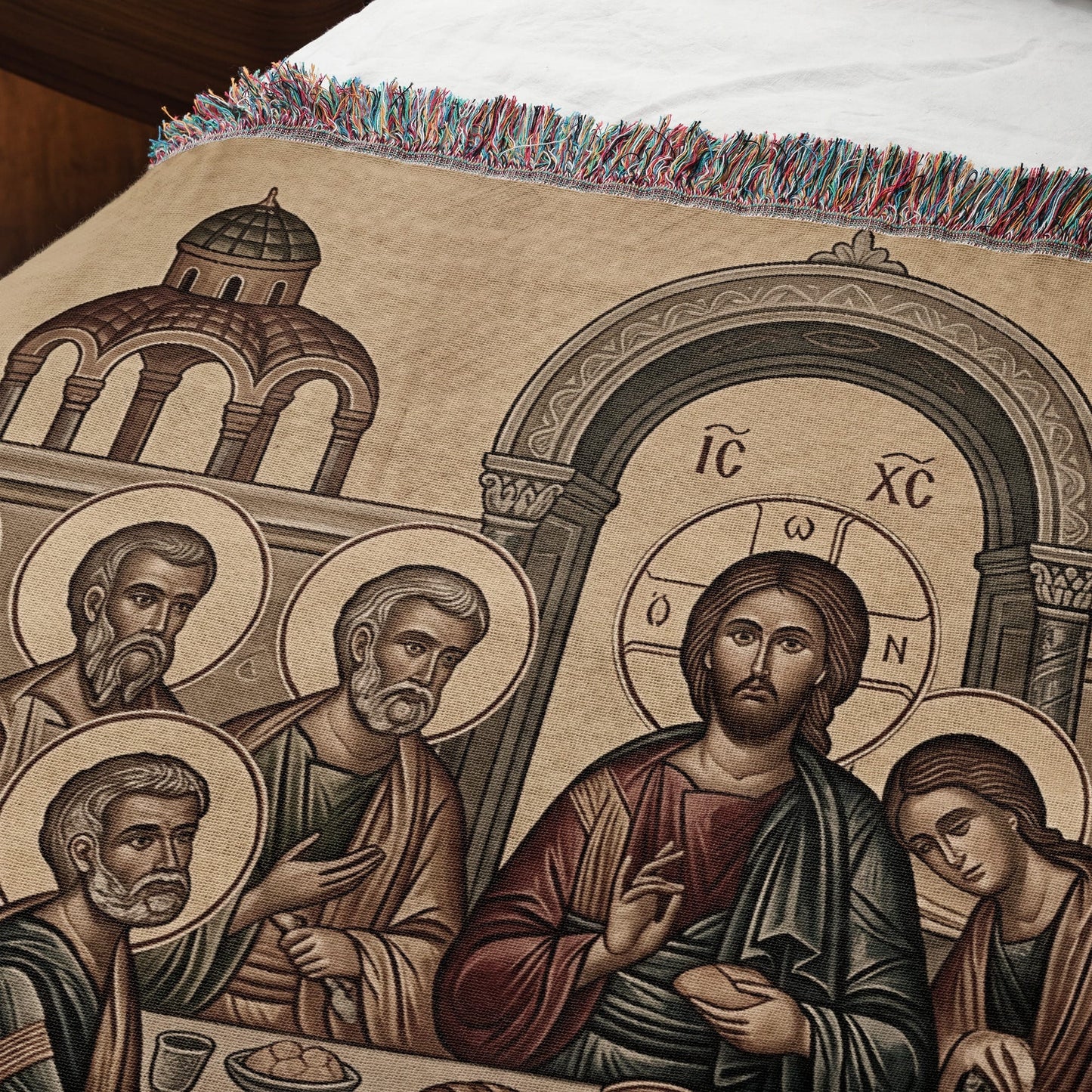 MyDesigns Holy City Last Supper Horizontal Tapestry - Byzantine Icon jacquard woven blanket