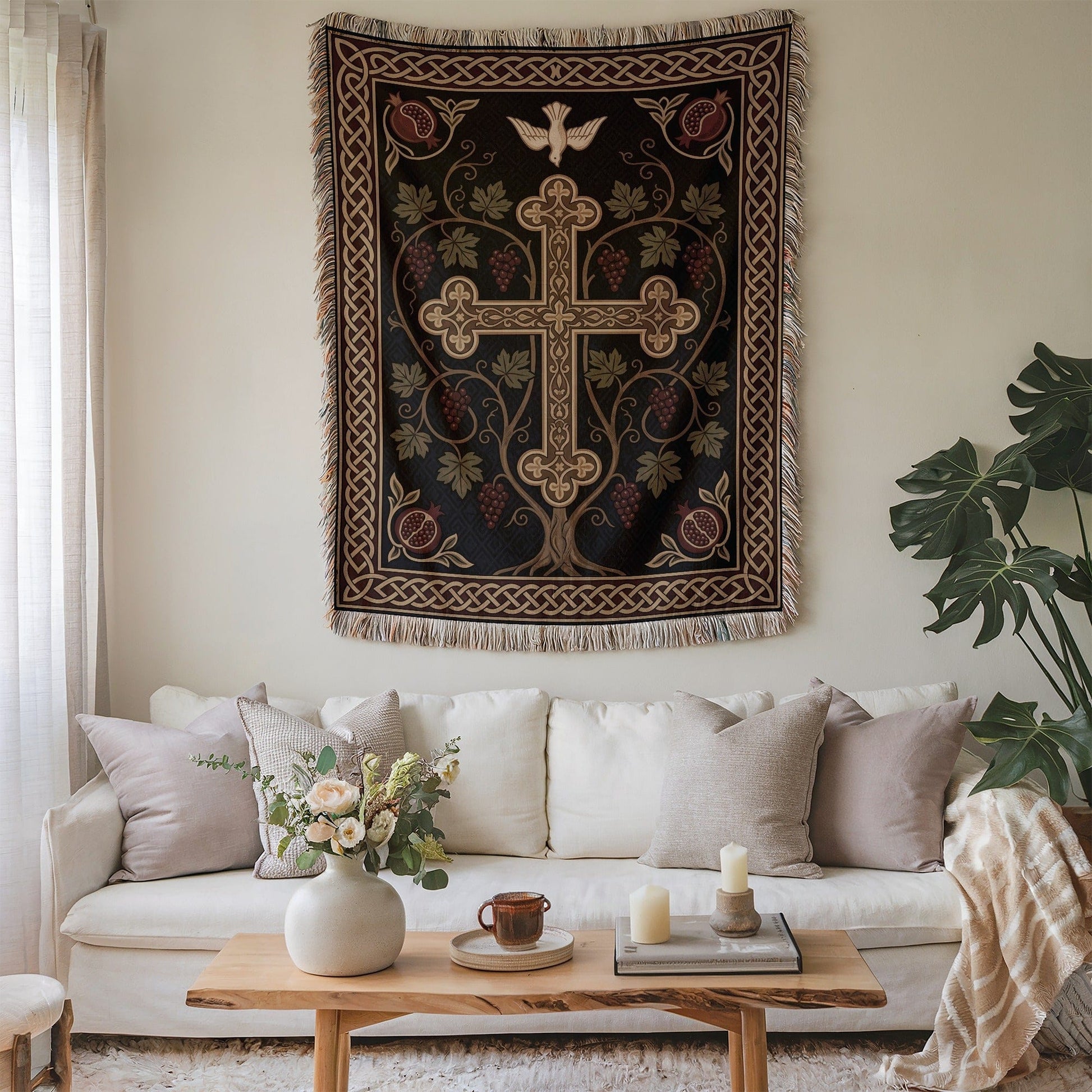 Large Decorative Cross Tapestry Wall Hanging for Living Room