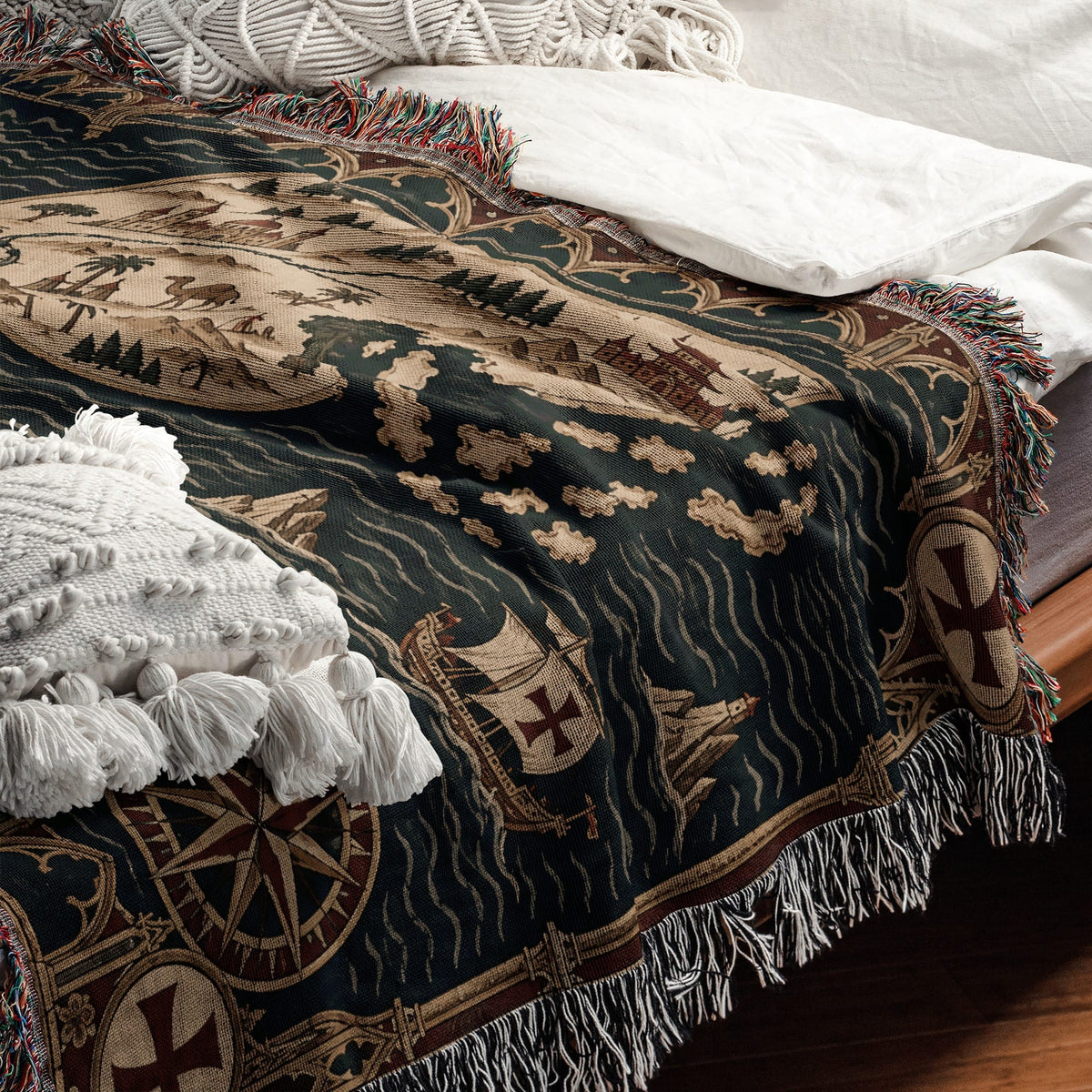 CalmNestStyle Mappa Mundi I Three Continents jacquard woven blanket