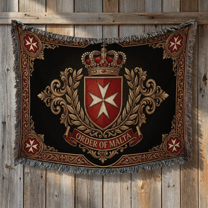 CalmNestStyle Order of Malta Crowned Crest Gold Scroll Woven Blanket jacquard woven blanket