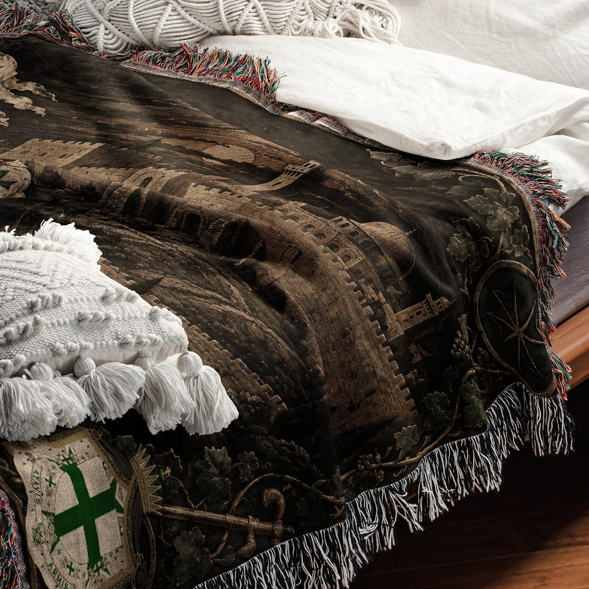 MyDesigns Saint Lazarus Host I Green Maltese Crosses at Dusk jacquard woven blanket