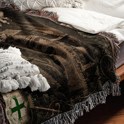 MyDesigns Saint Lazarus Host I Green Maltese Crosses at Dusk jacquard woven blanket