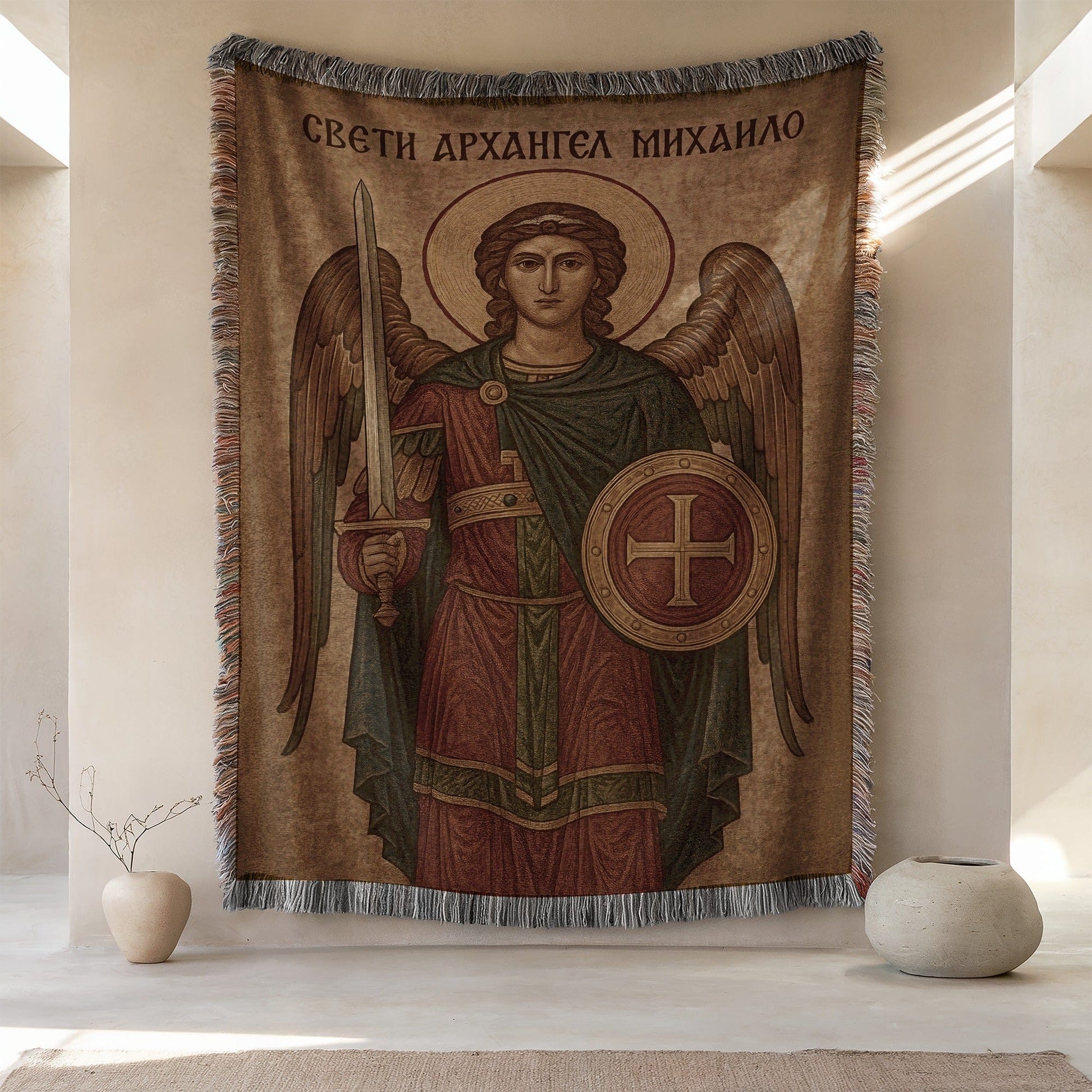 Archangel Michael Tapestry with Medieval Art Design