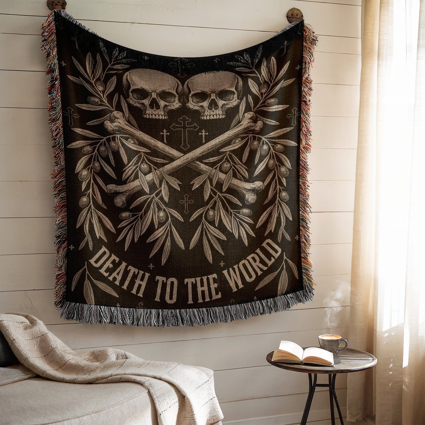 Gothic Skull and Crossbones Tapestry Wall Decor