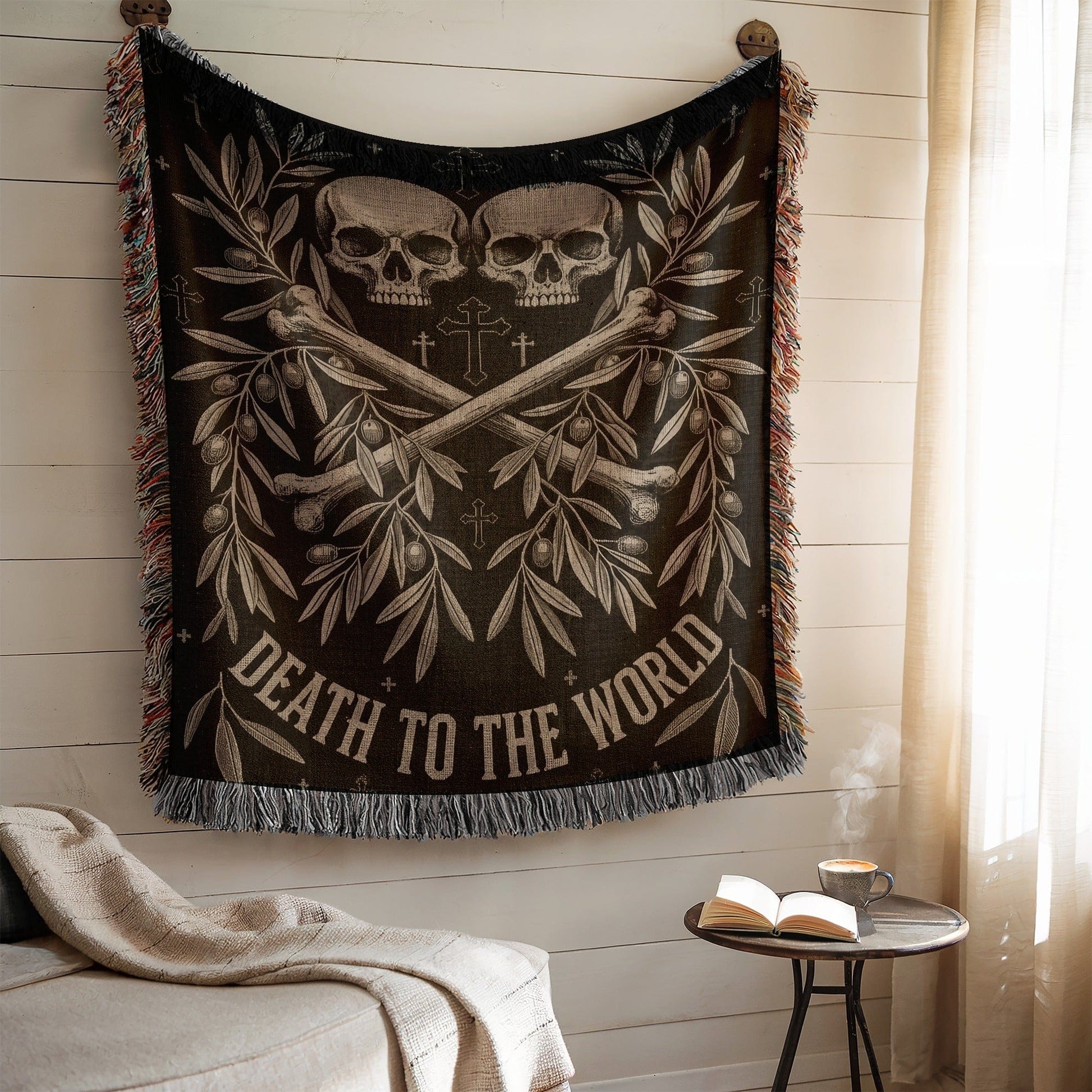 Gothic Skull and Crossbones Tapestry Wall Decor