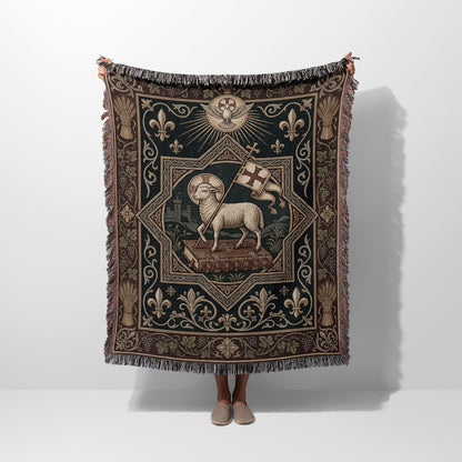 CalmNestStyle Heraldic Lamb & Dove Art Woven Blanket jacquard woven blanket