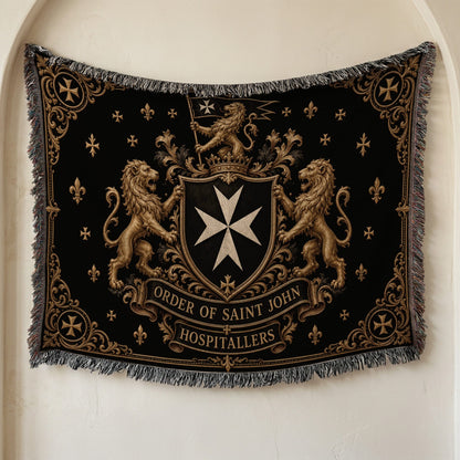 CalmNestStyle Order of Saint John Hospitallers Black and Gold Crest Woven Blanket jacquard woven blanket