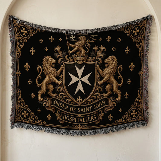 CalmNestStyle Order of Saint John Hospitallers Black and Gold Crest Woven Blanket jacquard woven blanket