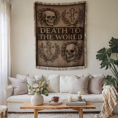 Gothic Death to the World Skull Cross Throw Blanket