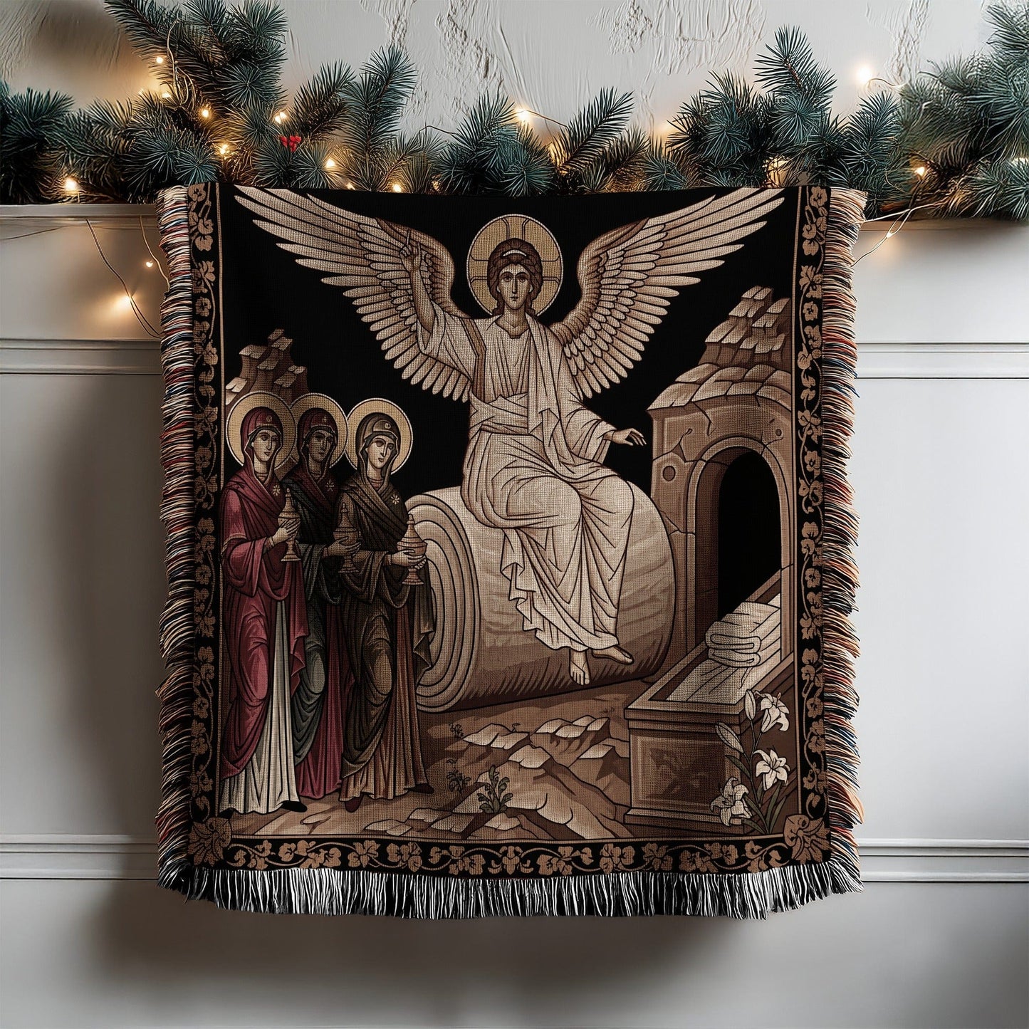 Angelic Scene with Saints and Tomb Artwork Tapestry