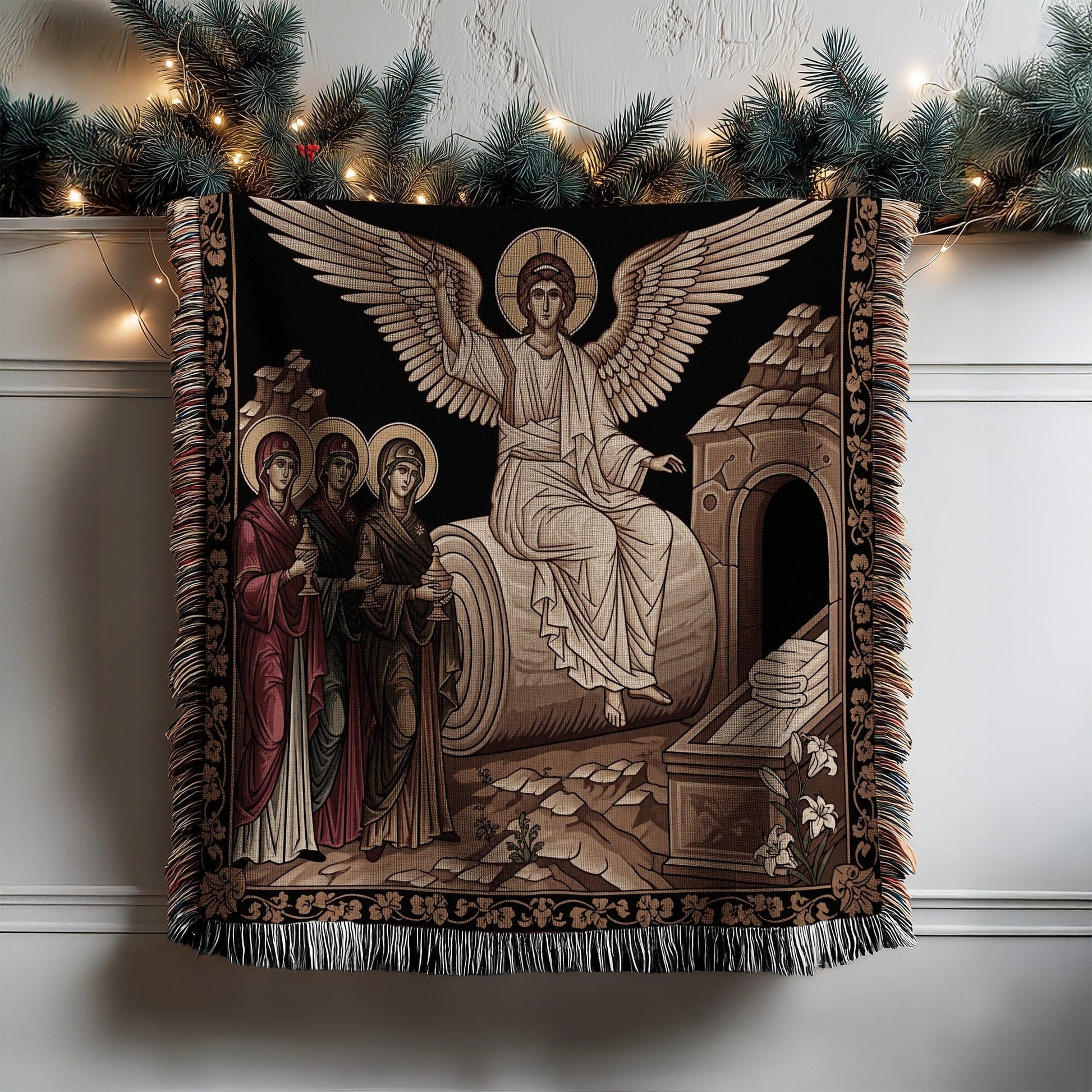Angelic Scene with Saints and Tomb Artwork Tapestry