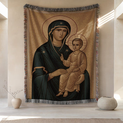 Intricately Designed Madonna and Child Tapestry Decor