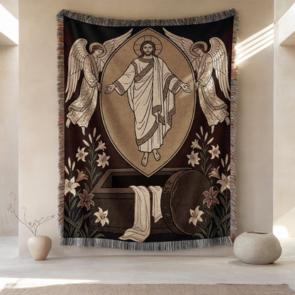 Jesus Resurrection Tapestry with Floral Design