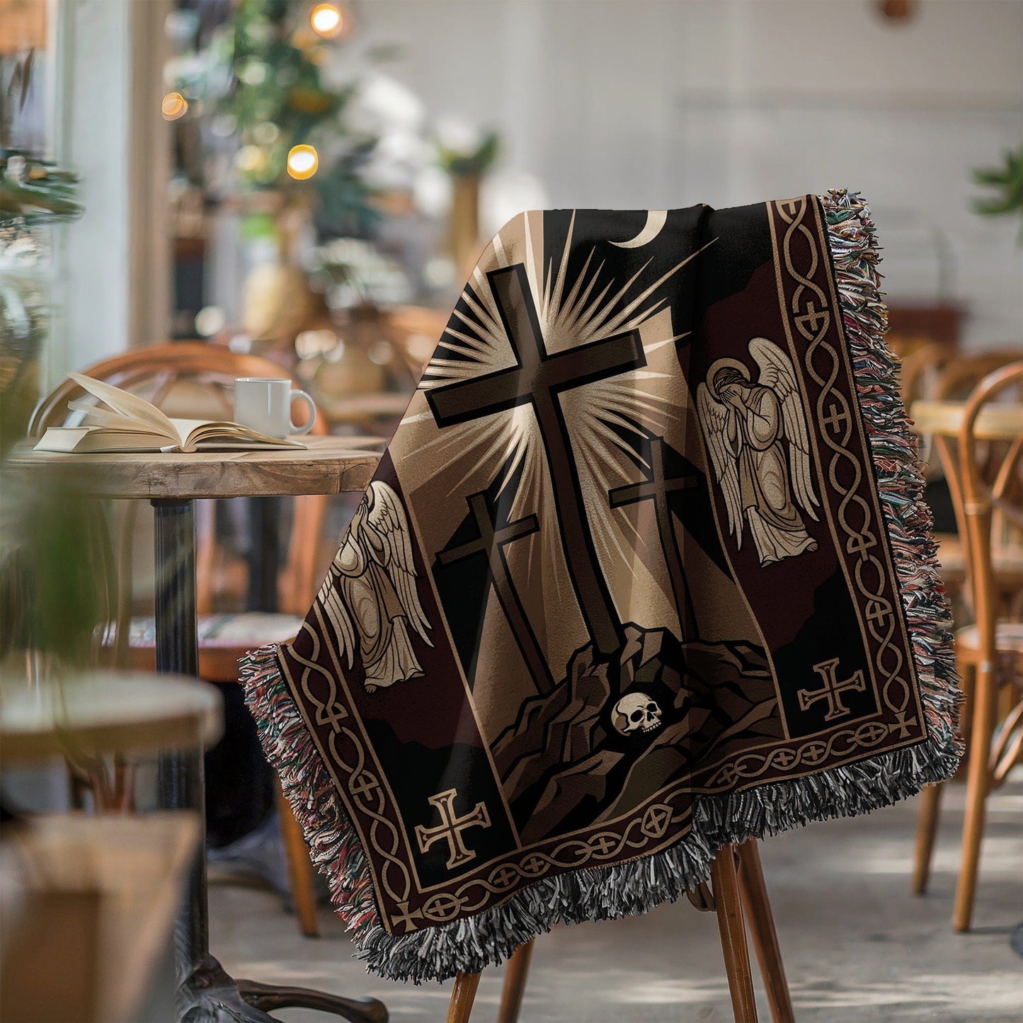 Stunning Religious Themed Blanket with Crosses and Angels