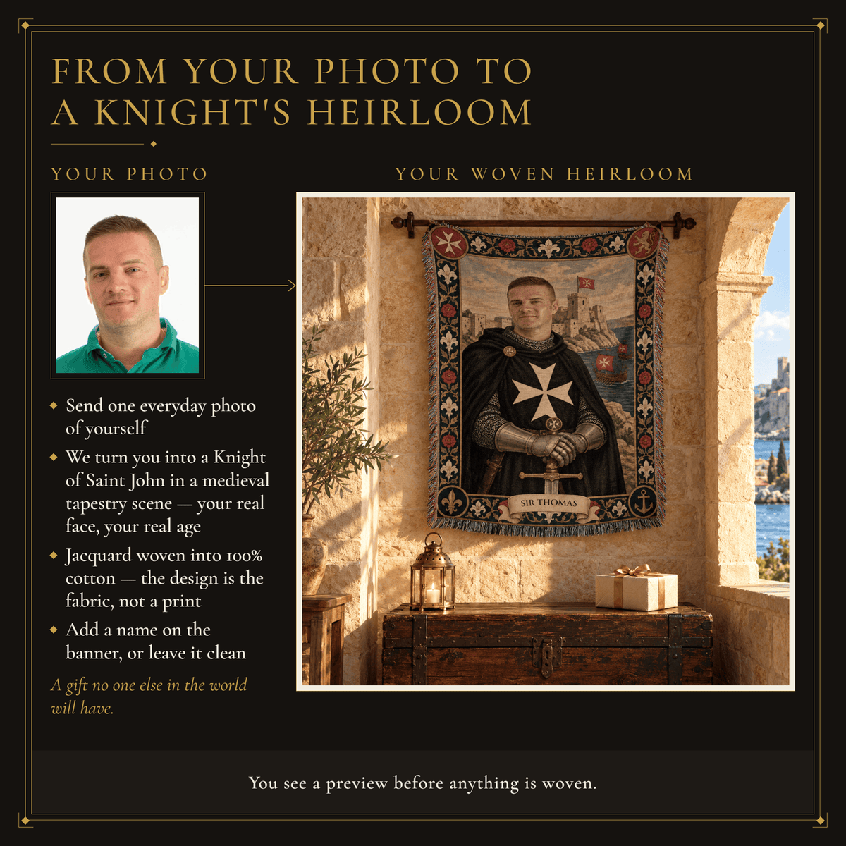 MyDesigns Hospitaller Knight of Malta - Your Portrait, Woven jacquard woven blanket