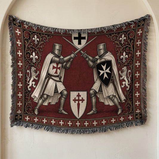 MyDesigns Knight Duel Tapestry Blanket – Knights Templar vs Hospitaller Sword Fight Woven Throw jacquard woven blanket