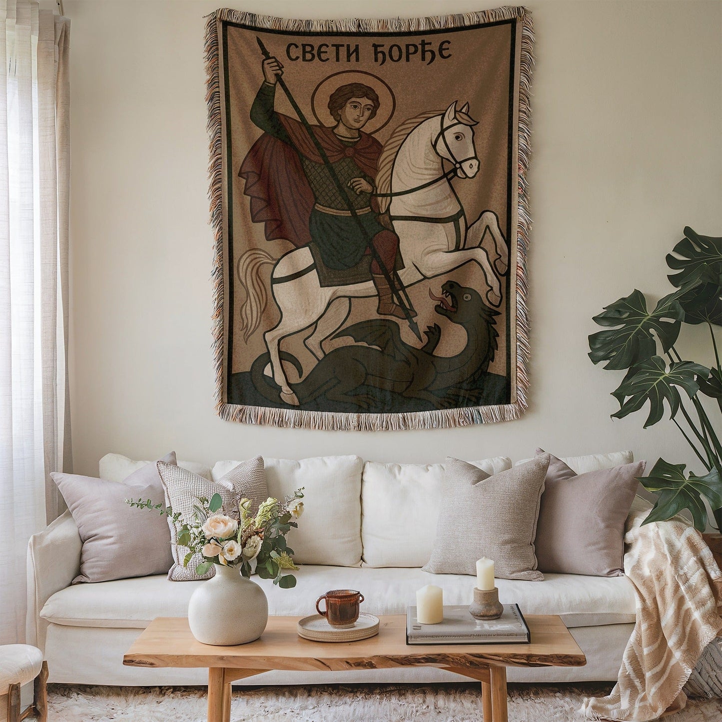 Embroidered Tapestry Depicting Warrior on Horseback