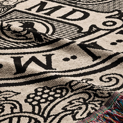CalmNestStyle Ornate Saint Benedict Medal Design with Grapevine and Knotwork, a Symbol of Christian Heritage and Sacred Protection, Woven Blanket jacquard woven blanket