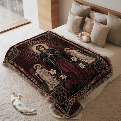 Holy Figures with Angels Art Blanket for Home Decor