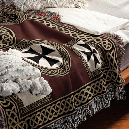 MyDesigns Medieval Wall Hanging Blanket – Red Jerusalem Cross Medallion, Crusader Orders jacquard woven blanket