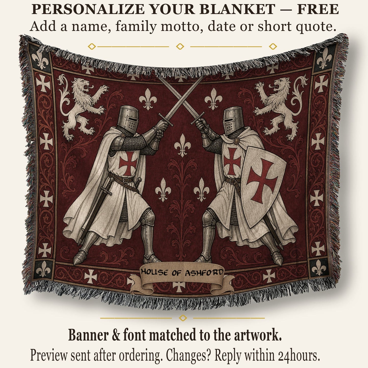 MyDesigns Medieval Wall Hanging – Templar Knight Duel Woven Blanket jacquard woven blanket