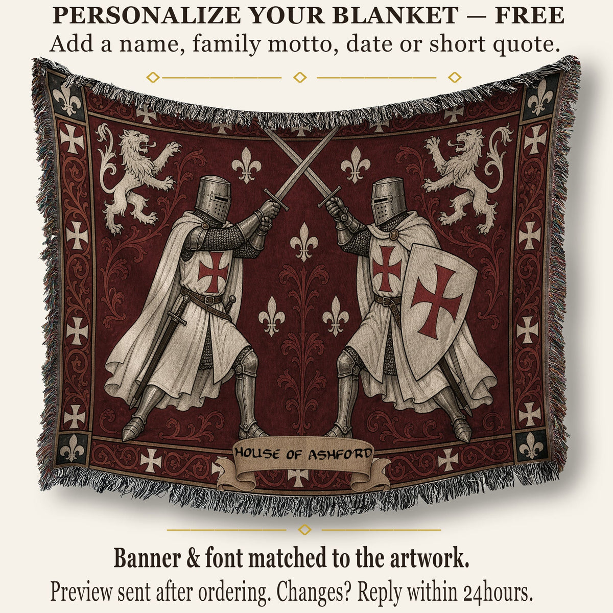 MyDesigns Medieval Wall Hanging – Templar Knight Duel Woven Blanket jacquard woven blanket