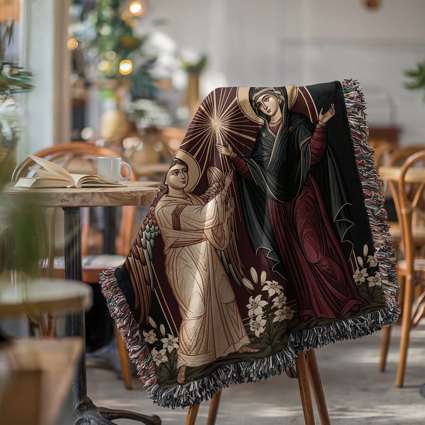 Religious Art Design Throw Blanket with Intricate Details