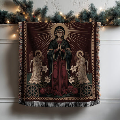 Virgin Mary with Angels Religious Tapestry Blanket Product