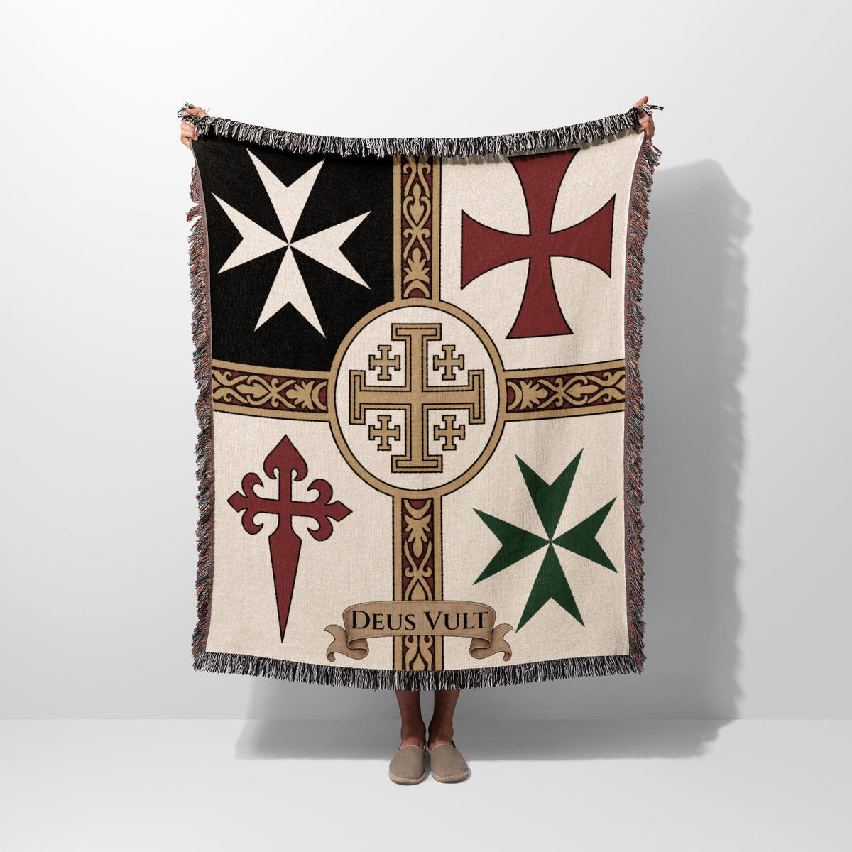 CalmNestStyle Crusader Orders and Jerusalem Cross Woven Blanket jacquard woven blanket