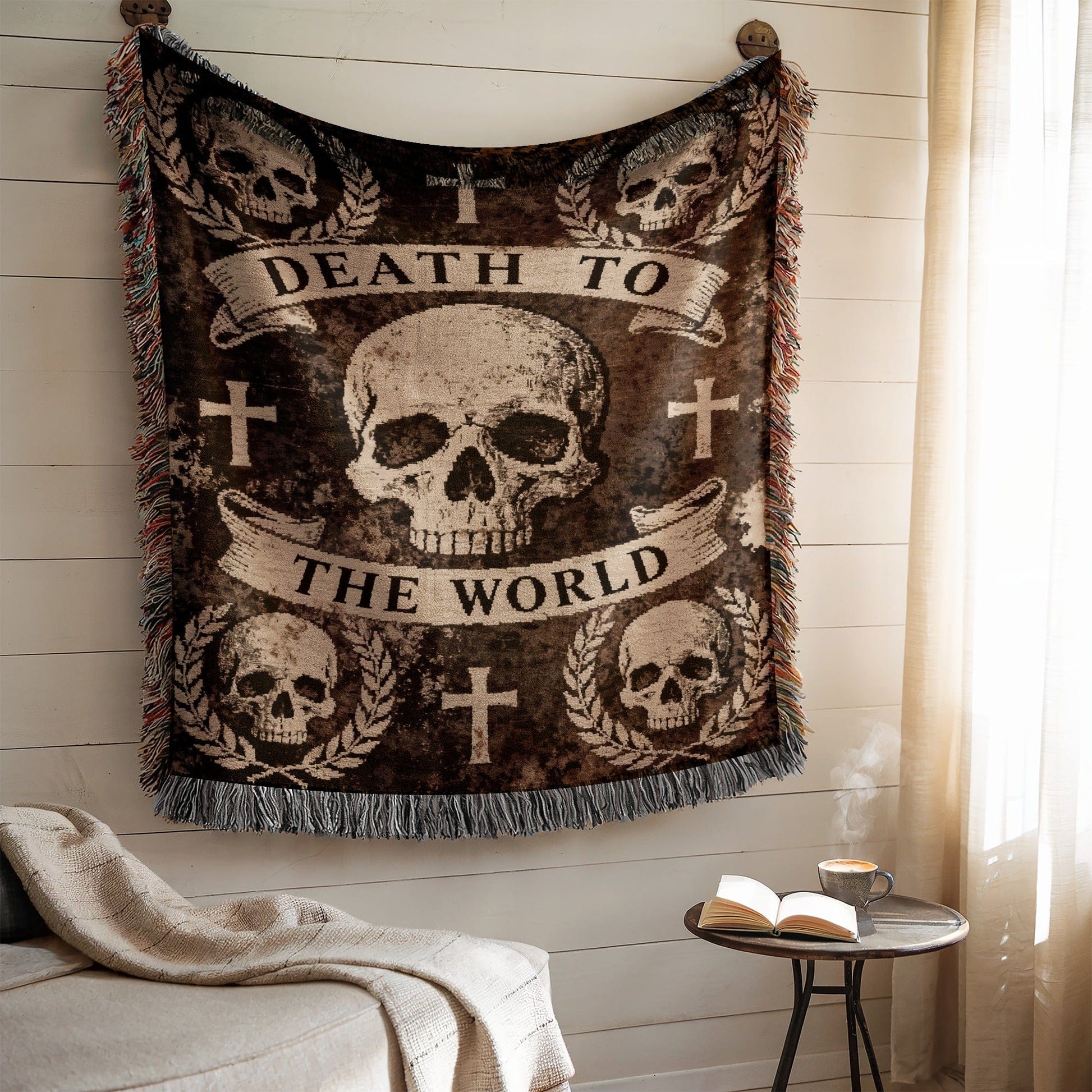 Death to the World Skull and Crosses Wall Hanging
