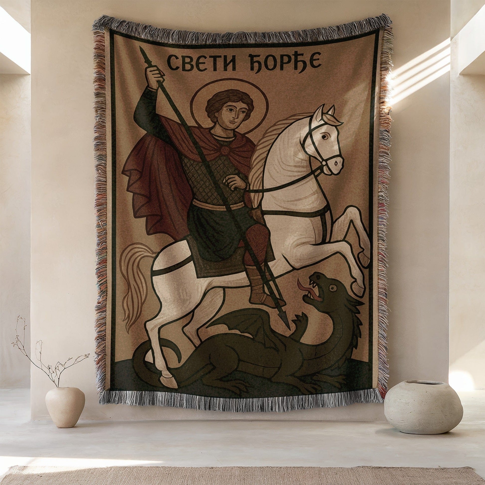 Intriguing Artwork of Saint George with Dragon tapestry