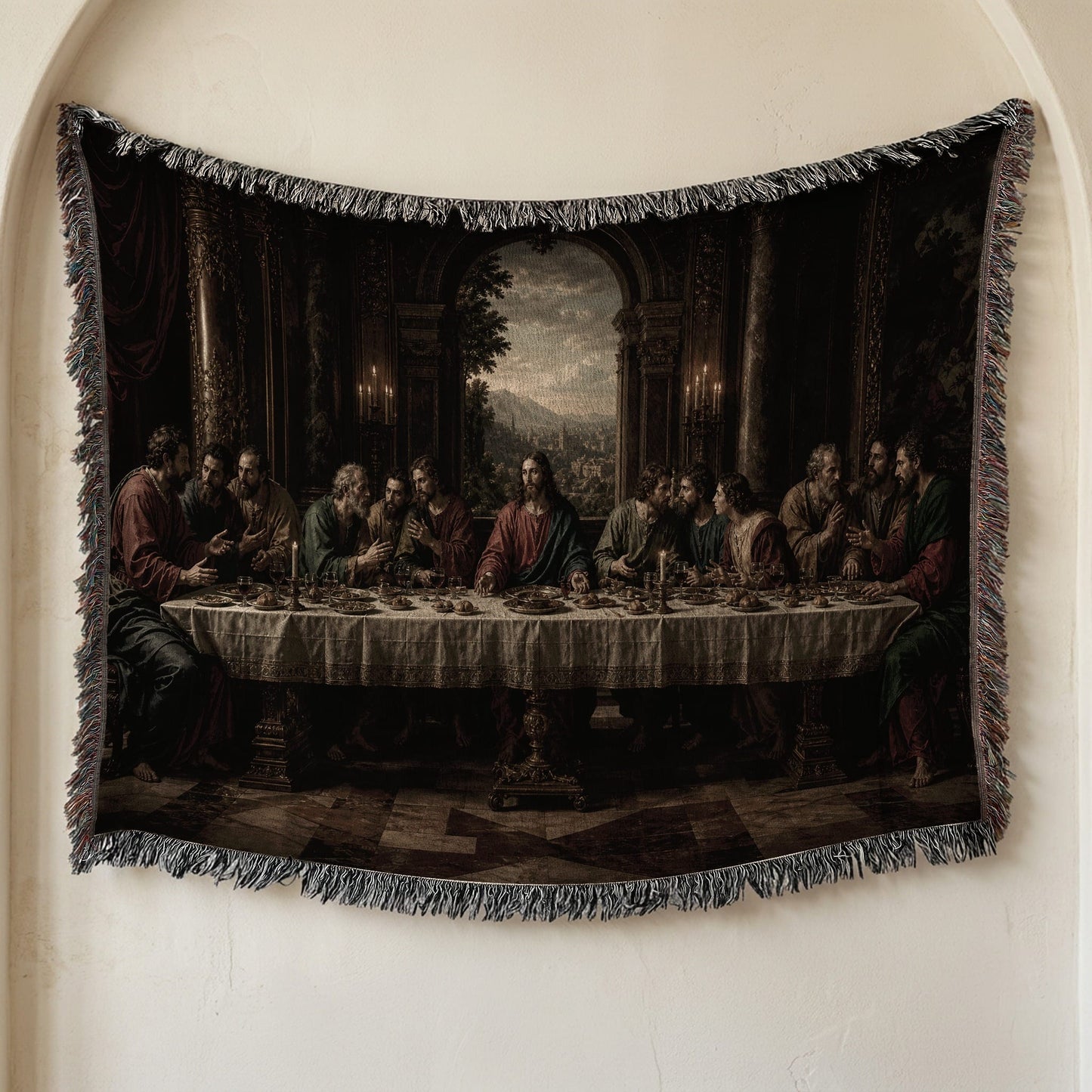 MyDesigns Jesus and Disciples Woven Wall Hanging – Dark Renaissance Hall, Cotton Throw jacquard woven blanket