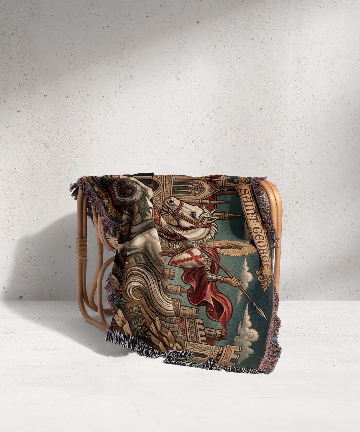 CalmNestStyle Saint George Parchment Scroll jacquard woven blanket