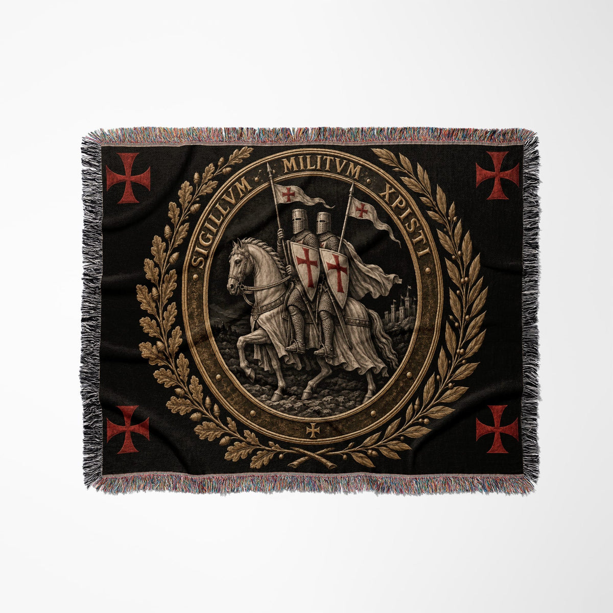 CalmNestStyle Sigillum Militum Xpisti Templar Seal in Silver jacquard woven blanket