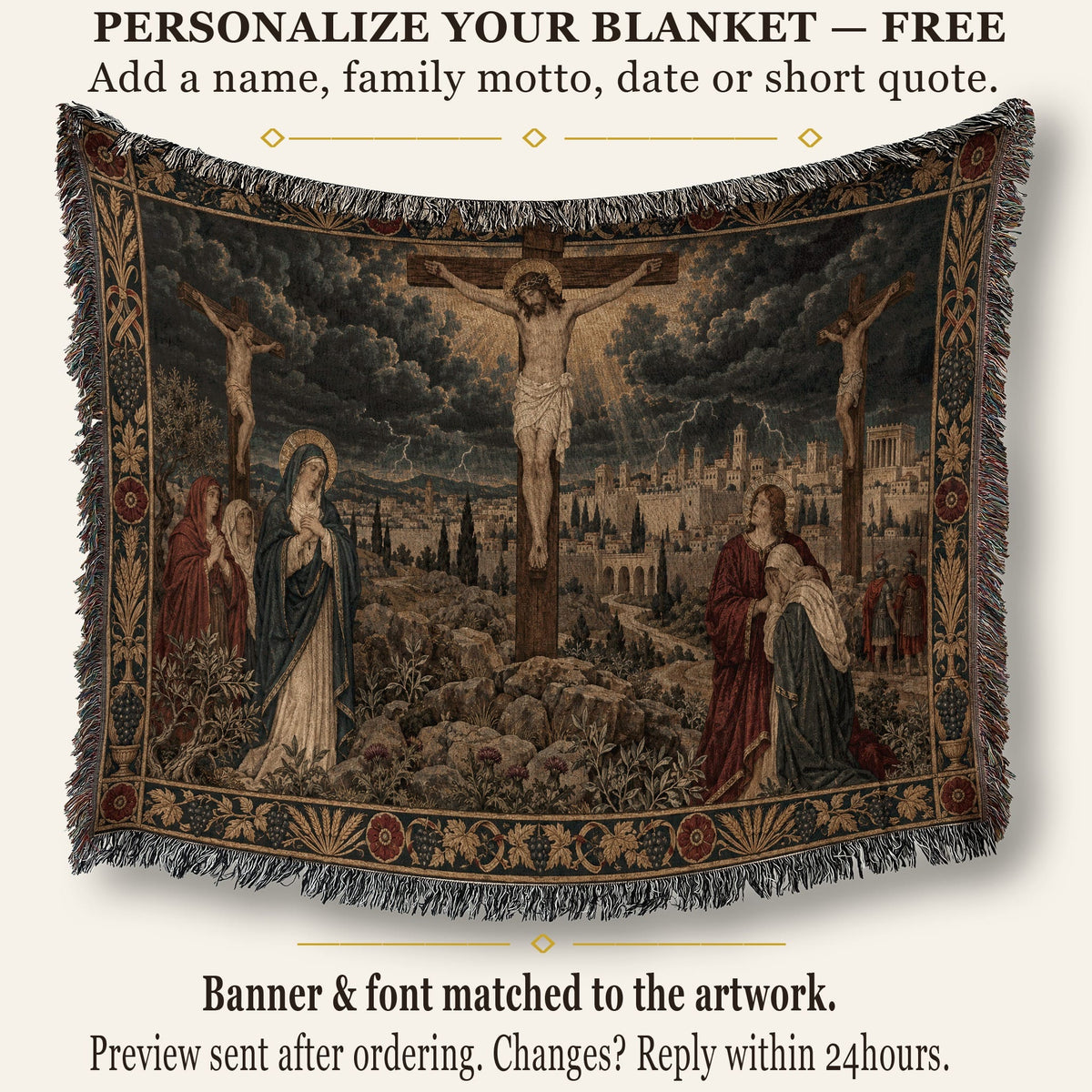 CalmNestStyle Crucifixion at Calvary jacquard woven blanket