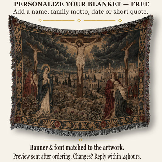CalmNestStyle Crucifixion at Calvary jacquard woven blanket