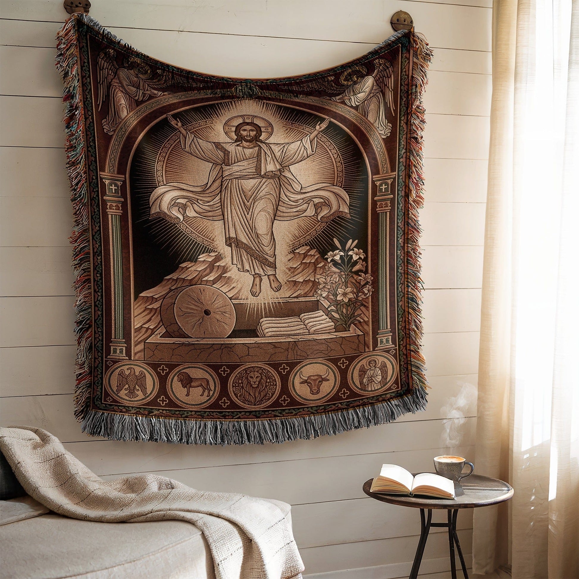 Intricately Designed Tapestry with Religious Motif Artwork