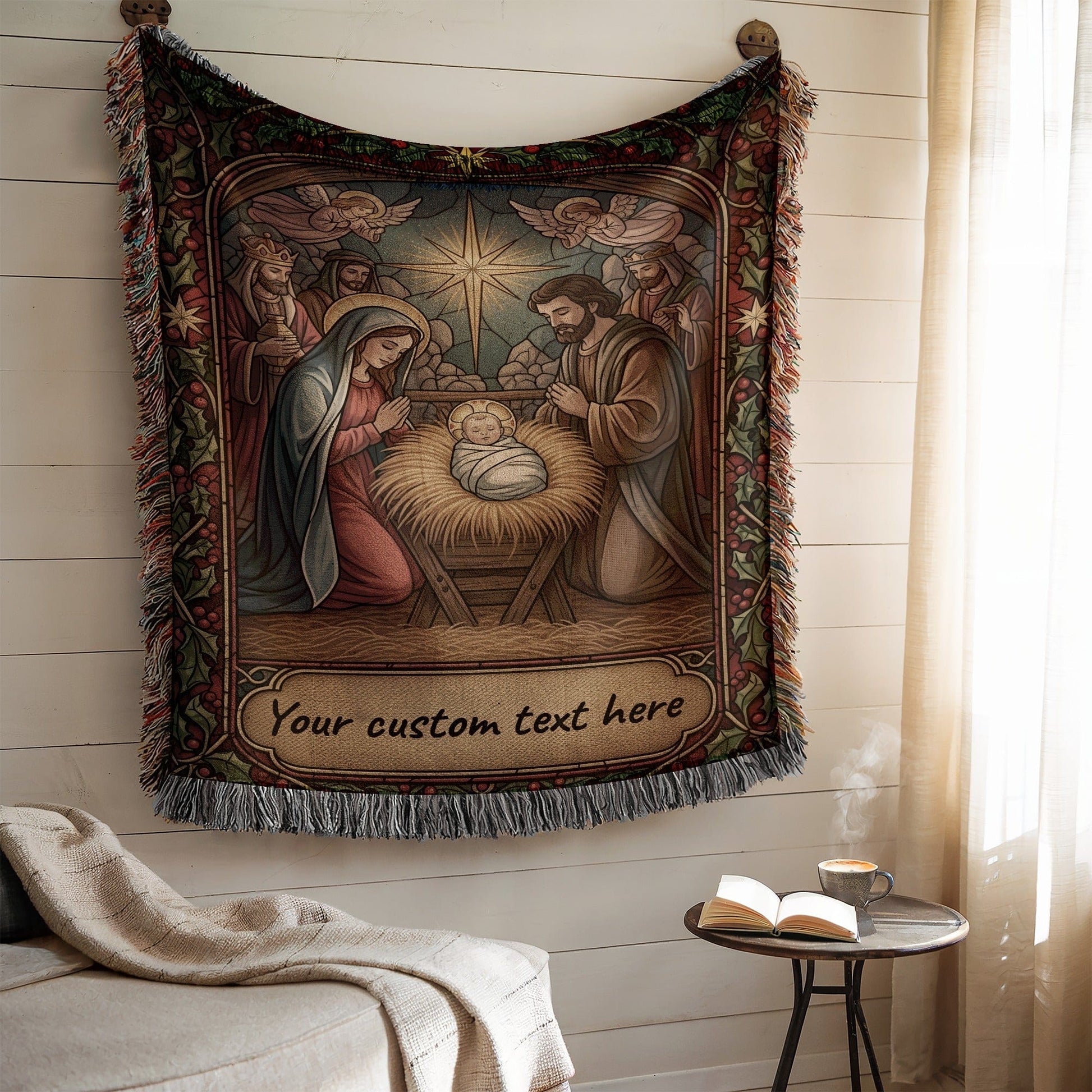 Customizable Nativity Scene Tapestry for Home Decor