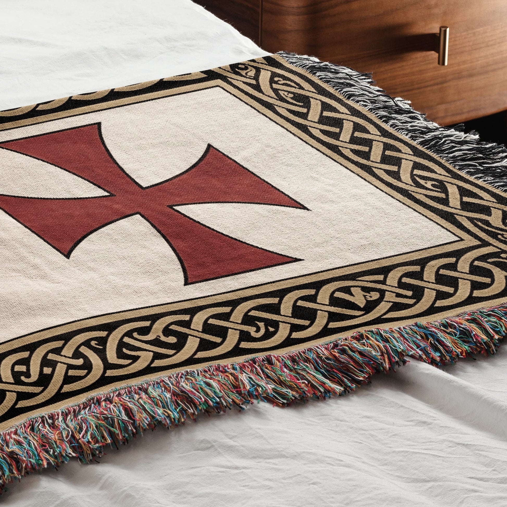 MyDesigns Medieval Tapestry Woven Throw – Saint Lazarus Green Cross & Crusader Orders Blanket jacquard woven blanket